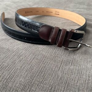 🔥 Mezlan Mens Genuine Crocodile Black and Brown Dress Belt AO 10361. Size 36